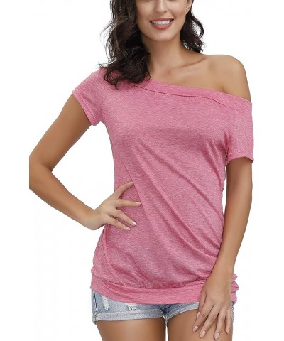 Women's Long/Short Sleeve Casual T Shirt Boat Neck Off Shoulder Blouse Tops Pink $9.11 Blouses