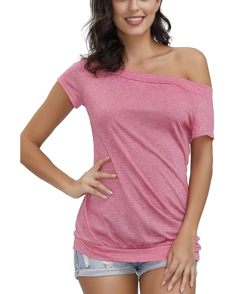 Women's Long/Short Sleeve Casual T Shirt Boat Neck Off Shoulder Blouse Tops Pink $9.11 Blouses