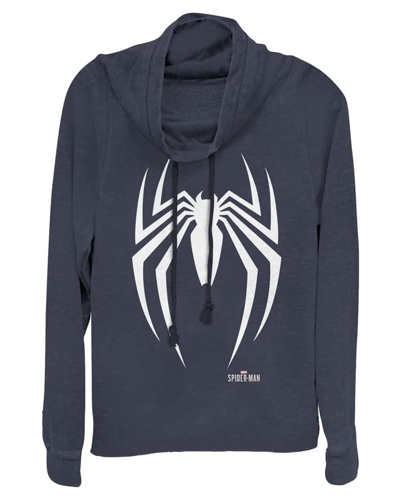 Classic Spider-Man Gamerverse Women's Cowl Neck Long Sleeve Knit Top Navy Blue $19.35 Tops