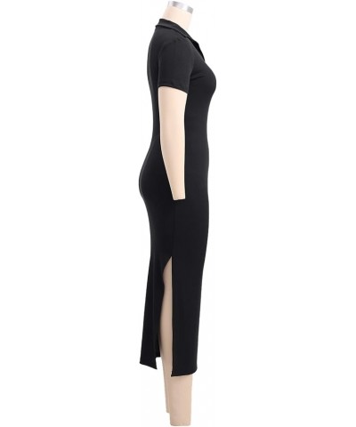 Women's Casual Basic Ribbed Knit Long Dress Solid Short Sleeve V Neck Bodycon Maxi Dresses Black $17.02 Dresses