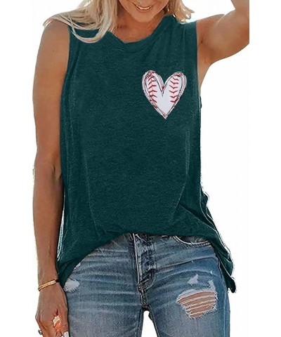 Baseball Tank Top Women Heart Print Baseball Tanks Racerback Casual Sleeveless Baseball Match Gifts Shirt Green $13.67 Tanks