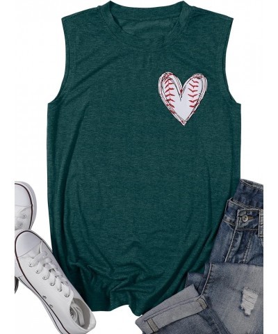 Baseball Tank Top Women Heart Print Baseball Tanks Racerback Casual Sleeveless Baseball Match Gifts Shirt Green $13.67 Tanks