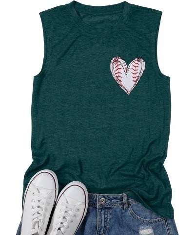 Baseball Tank Top Women Heart Print Baseball Tanks Racerback Casual Sleeveless Baseball Match Gifts Shirt Green $13.67 Tanks