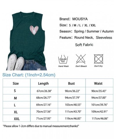 Baseball Tank Top Women Heart Print Baseball Tanks Racerback Casual Sleeveless Baseball Match Gifts Shirt Green $13.67 Tanks