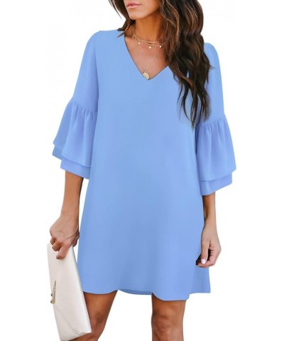 Women's 2024 Summer Dress Sweet & Cute V-Neck Bell Sleeve Shift Dress Mini Dress, Perfect for Wedding or Graduation Sky Blue ...