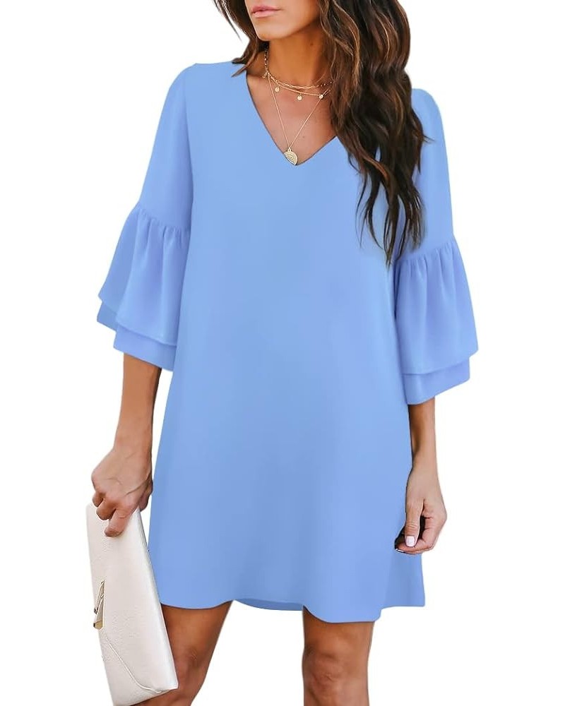 Women's 2024 Summer Dress Sweet & Cute V-Neck Bell Sleeve Shift Dress Mini Dress, Perfect for Wedding or Graduation Sky Blue ...