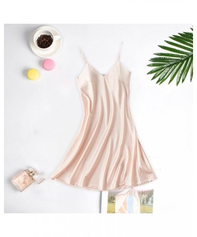 Silk Slip Dress for Women Night Gown Dress Sleep Dress Bride Short V Neck Negligee Beige Camisones Para Dormir Para Mujer $5....