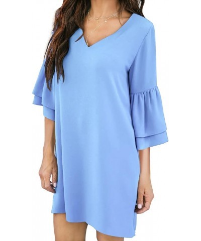 Women's 2024 Summer Dress Sweet & Cute V-Neck Bell Sleeve Shift Dress Mini Dress, Perfect for Wedding or Graduation Sky Blue ...