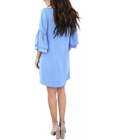 Women's 2024 Summer Dress Sweet & Cute V-Neck Bell Sleeve Shift Dress Mini Dress, Perfect for Wedding or Graduation Sky Blue ...