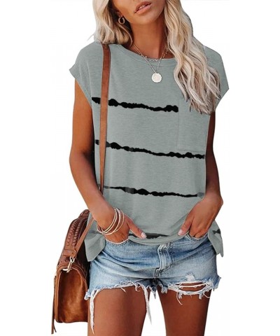 Women's Short Sleeve Tunic Tops 2024 Basic Loose T Shirts Solid Color Batwing Sleeve Casual Tee Stripe Grey $13.33 Tops