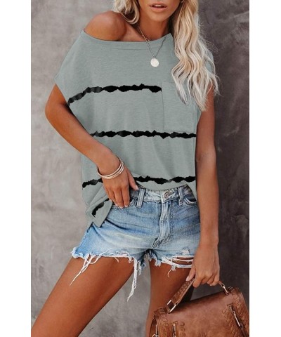 Women's Short Sleeve Tunic Tops 2024 Basic Loose T Shirts Solid Color Batwing Sleeve Casual Tee Stripe Grey $13.33 Tops