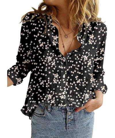 Women's Casual V Neck Alicia Floral Print Roll Up Long Sleeve Chiffon Button Down Blouses Bohemian Top Shirts Black $18.59 Bl...