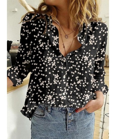 Women's Casual V Neck Alicia Floral Print Roll Up Long Sleeve Chiffon Button Down Blouses Bohemian Top Shirts Black $18.59 Bl...