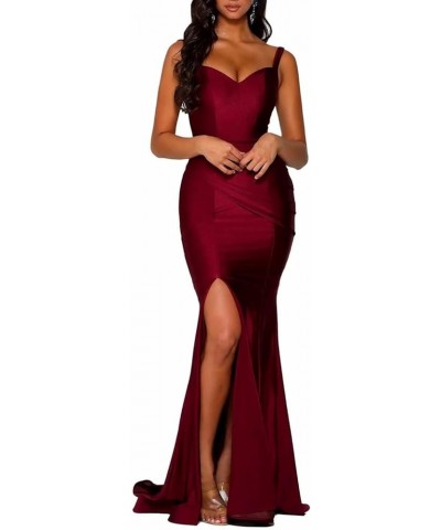 V Neck Mermaid Bridesmaid Dress with Split Spaghetti Straps Satin Formal Party Evening Gowns for Wedding Mustrad Yellow $32.7...