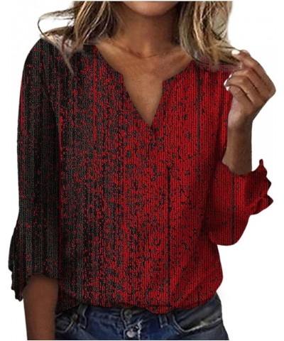 Women's Bell 3/4 Sleeve Tops Notch V Neck Floral Print Casual Loose T Shirt Resort Wear Hide Belly Tunic Blouses 4-red $5.13 ...