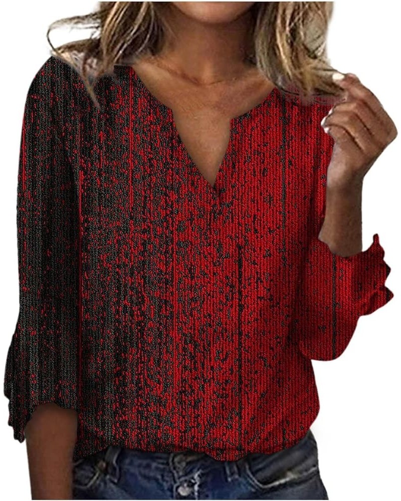 Women's Bell 3/4 Sleeve Tops Notch V Neck Floral Print Casual Loose T Shirt Resort Wear Hide Belly Tunic Blouses 4-red $5.13 ...