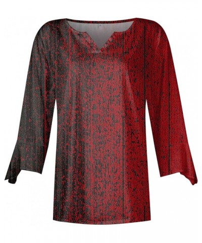 Women's Bell 3/4 Sleeve Tops Notch V Neck Floral Print Casual Loose T Shirt Resort Wear Hide Belly Tunic Blouses 4-red $5.13 ...