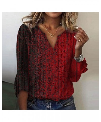 Women's Bell 3/4 Sleeve Tops Notch V Neck Floral Print Casual Loose T Shirt Resort Wear Hide Belly Tunic Blouses 4-red $5.13 ...