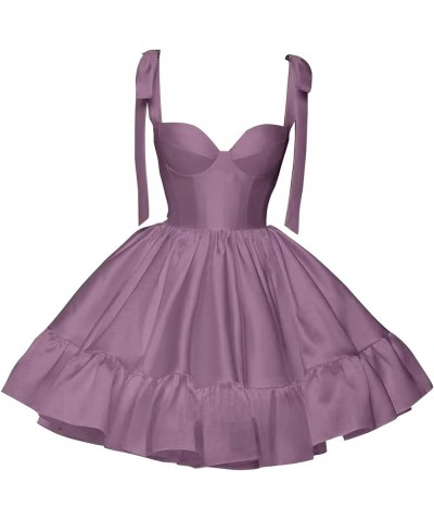 Satin Short Homecoming Dresses for Teens Spaghetti Strap A Line Ball Gown Ruched Formal Party Dress LNL0726 Dusty Purple $29....