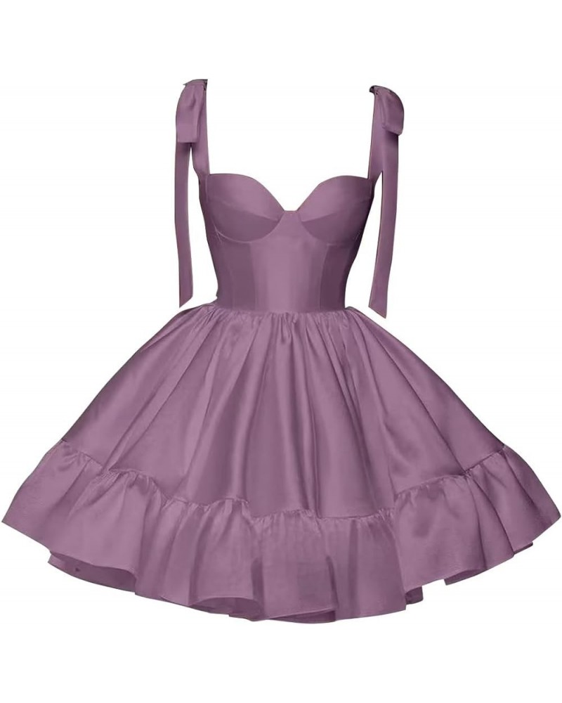 Satin Short Homecoming Dresses for Teens Spaghetti Strap A Line Ball Gown Ruched Formal Party Dress LNL0726 Dusty Purple $29....