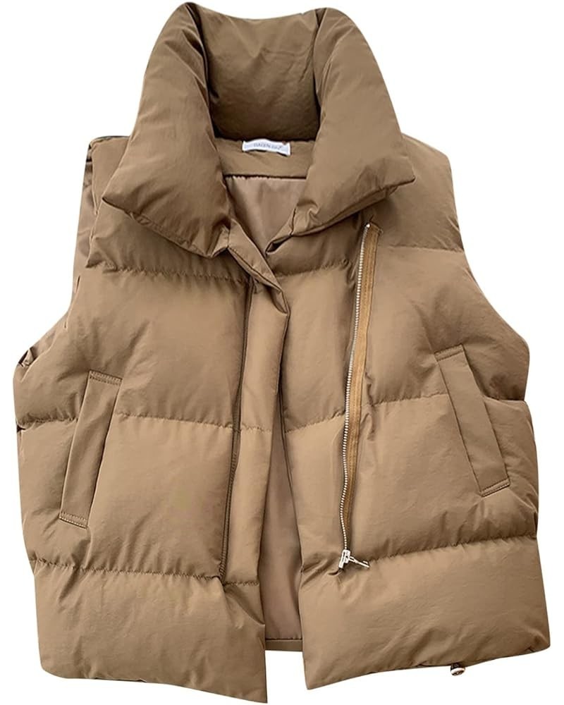 Women's Puffer Coat 2022 Autumn Winter Ladies Oversized Solid Puff Women's Down Jacket Coat Mid-Length Khaki $14.81 Jackets