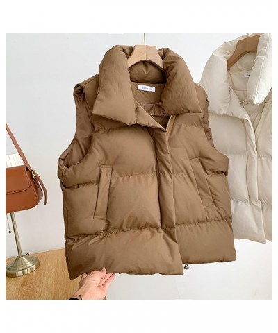 Women's Puffer Coat 2022 Autumn Winter Ladies Oversized Solid Puff Women's Down Jacket Coat Mid-Length Khaki $14.81 Jackets