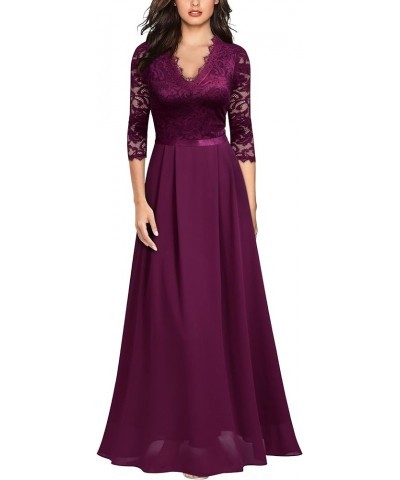 Women's Formal Floral Lace 2/3 Sleeves Long Evening Party Maxi Dress Magenta $33.81 Dresses