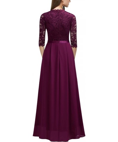 Women's Formal Floral Lace 2/3 Sleeves Long Evening Party Maxi Dress Magenta $33.81 Dresses