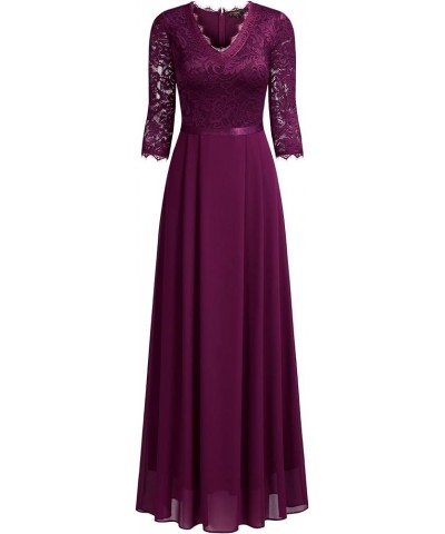 Women's Formal Floral Lace 2/3 Sleeves Long Evening Party Maxi Dress Magenta $33.81 Dresses