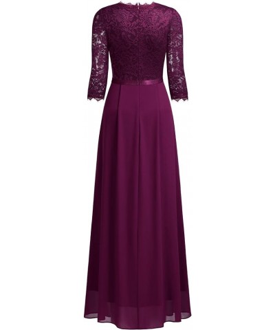 Women's Formal Floral Lace 2/3 Sleeves Long Evening Party Maxi Dress Magenta $33.81 Dresses