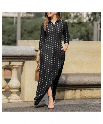 Fall Clothes 2022, Maxi Beach Dress Ladies Lapel V Neck Long Sleeve Robe Prints Dress Buttons Cute Tight Dresses D-black $15....