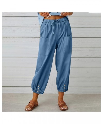 Womens Drawstring Linen Pants High Waist Boho Pant Summer Casual Trousers Dressy Casual Beach Outfits 2023 Blue 3 $10.35 Others