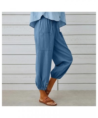 Womens Drawstring Linen Pants High Waist Boho Pant Summer Casual Trousers Dressy Casual Beach Outfits 2023 Blue 3 $10.35 Others