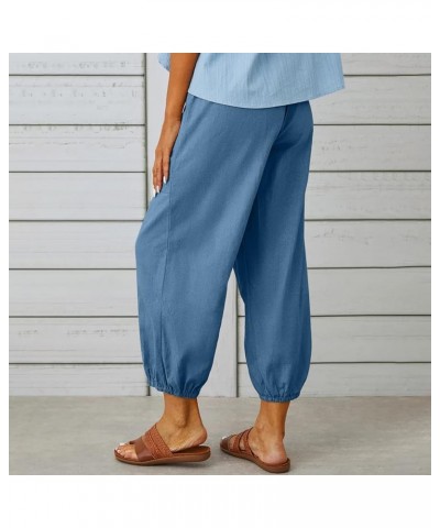 Womens Drawstring Linen Pants High Waist Boho Pant Summer Casual Trousers Dressy Casual Beach Outfits 2023 Blue 3 $10.35 Others