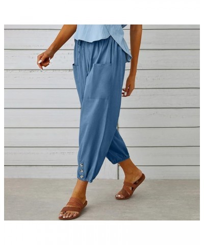 Womens Drawstring Linen Pants High Waist Boho Pant Summer Casual Trousers Dressy Casual Beach Outfits 2023 Blue 3 $10.35 Others