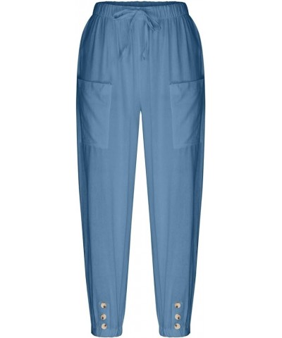 Womens Drawstring Linen Pants High Waist Boho Pant Summer Casual Trousers Dressy Casual Beach Outfits 2023 Blue 3 $10.35 Others