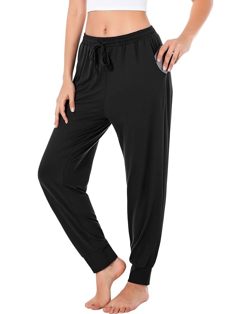 Womens High Waisted Yoga Sweatpants with Pockets Comfy Lightweight Loose Workout Joggers Stretch Ladies Sweat Pants Black1 $1...