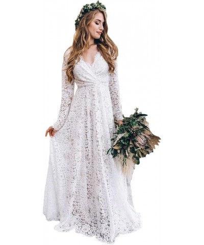 Elegant Wedding Dresses for Bride Sexy Lace Mermaid A Line Boho Bridal Gown for Women Style06-white $72.50 Dresses