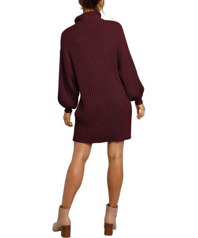 Women's Sweater Dress Turtleneck Long Balloon Sleeve Ribbed Knit Oversized Pullover Dresses Burgundy $18.19 Sweaters