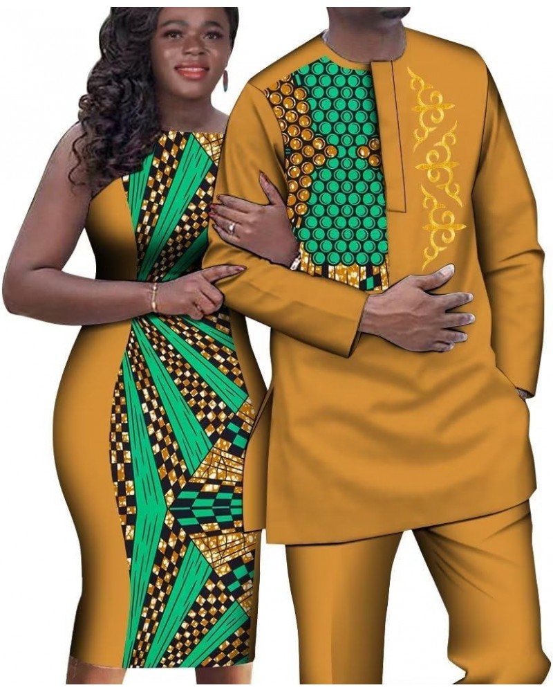 African Couple Outfits Women Sleeveless Dresses and Dashiki Men Shirt and Pant Set Patchwork Lover's African Clothes Women Un...