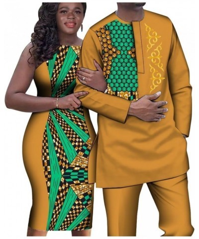 African Couple Outfits Women Sleeveless Dresses and Dashiki Men Shirt and Pant Set Patchwork Lover's African Clothes Women Un...