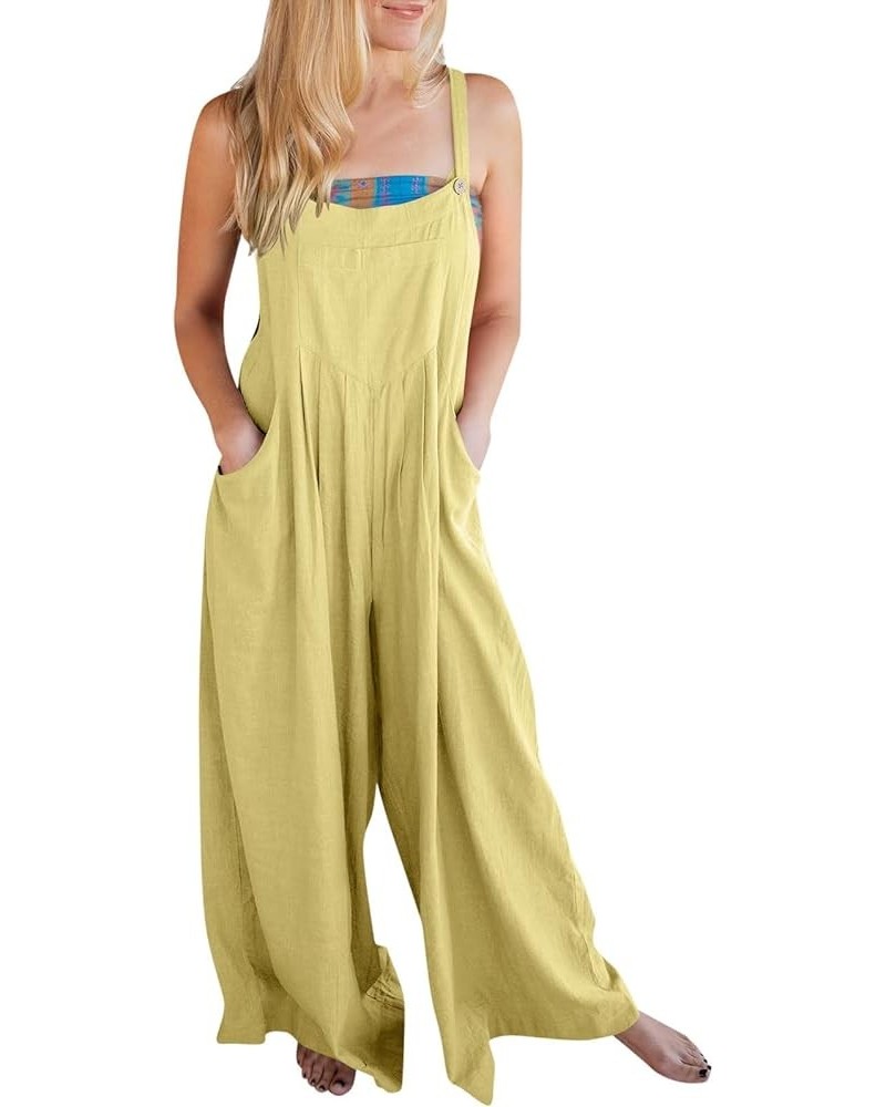 Overalls Women Summer Sleeveless Adjustable Straps Bib Wide Leg Jumpsuit Casual Loose Sexy Cute Rompers with Pockets B Yellow...