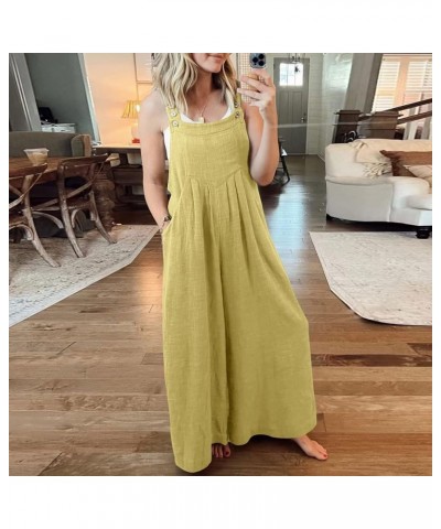 Overalls Women Summer Sleeveless Adjustable Straps Bib Wide Leg Jumpsuit Casual Loose Sexy Cute Rompers with Pockets B Yellow...