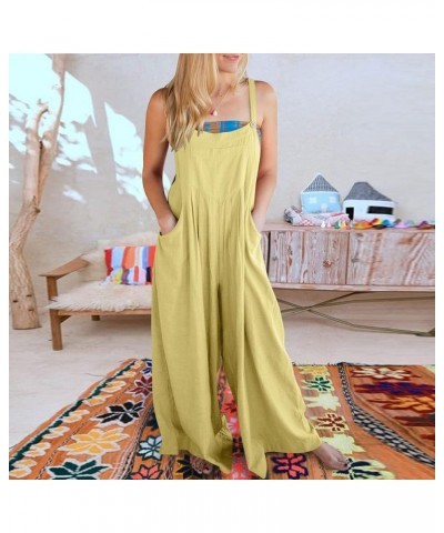 Overalls Women Summer Sleeveless Adjustable Straps Bib Wide Leg Jumpsuit Casual Loose Sexy Cute Rompers with Pockets B Yellow...