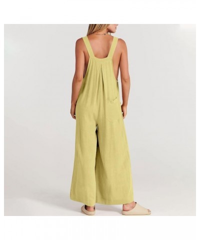 Overalls Women Summer Sleeveless Adjustable Straps Bib Wide Leg Jumpsuit Casual Loose Sexy Cute Rompers with Pockets B Yellow...