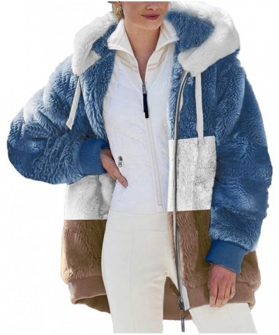 Women Oversized Fuzzy Fleece Color Block Faux Shearling Coat Warm Hooded Zip Up Winter Jacket with Pockets 3 Khaki $7.64 Jackets