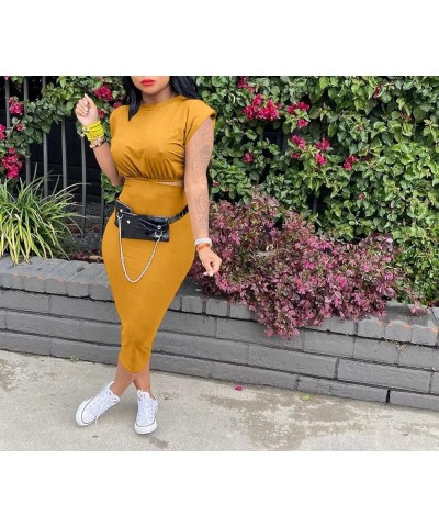 Women Sexy Two Piece Outfits Skirt Set Dress Shoulder Pads Midi Dresses Party Club Wear 62-lemon Yellow $21.65 Dresses