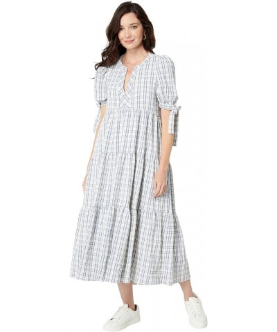 Women's Gingham Tiered Midi Dress with Bow-Tie Sleeves Cream $39.00 Dresses