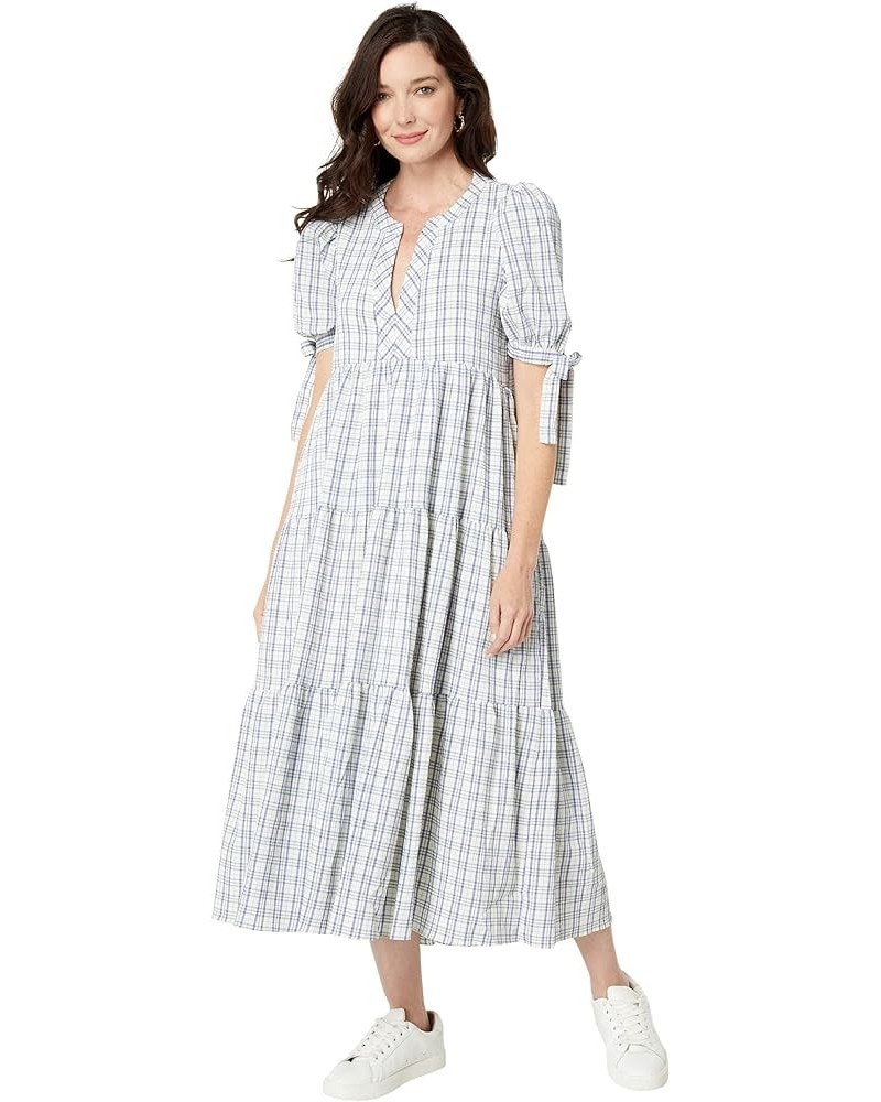 Women's Gingham Tiered Midi Dress with Bow-Tie Sleeves Cream $39.00 Dresses