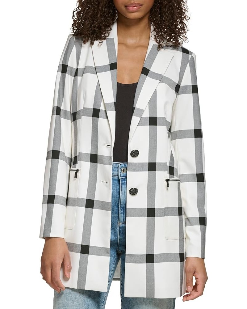 Women's Windowpane Long Sleeve Soft Jacket Soft White Black $39.06 Jackets